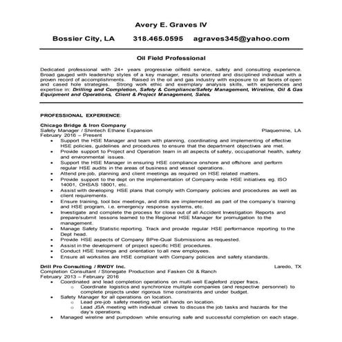 Avery E Graves IV Resume 2017