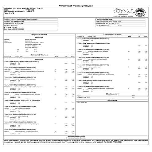Transcript Full Sail University