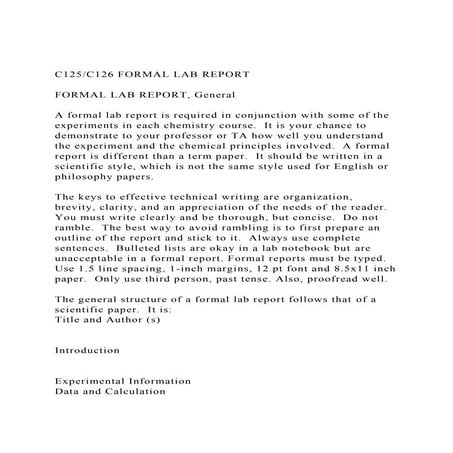 C125C126 FORMAL LAB REPORTFORMAL LAB REPORT, GeneralA f.docx
