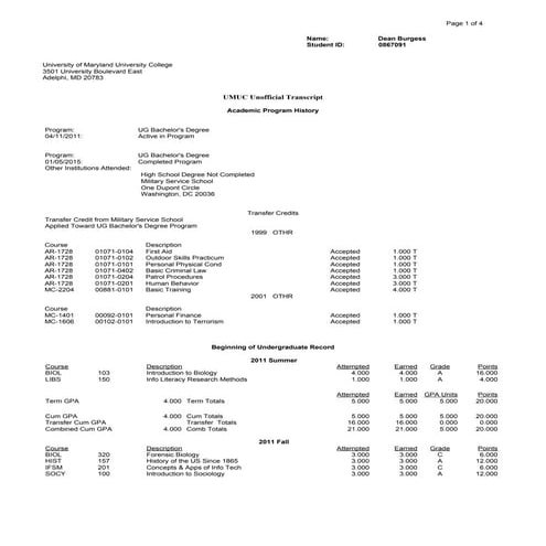 UMUC Unofficial Transcript BS