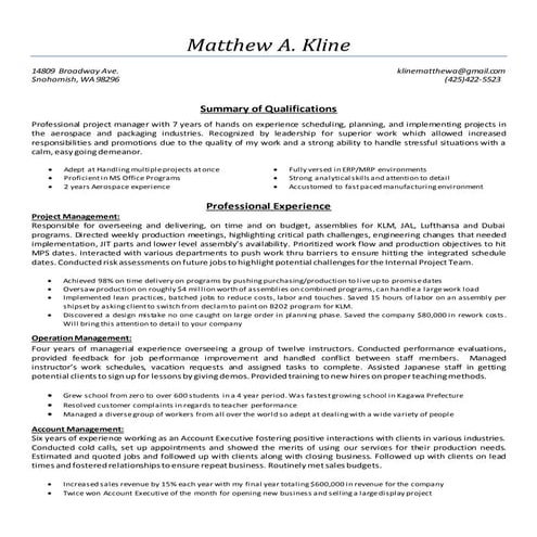 Matthew Kline's Resume 3-21-15