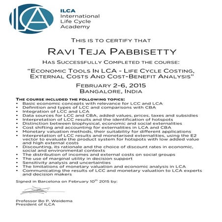 ILCA Certificate Ravi Teja Pabbisetty