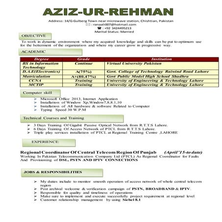 AZIZ UR REHMAN CV | DOCX