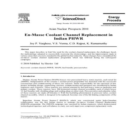 Report on Madras Atomic Power Station Emass Coolant Channel Replacement