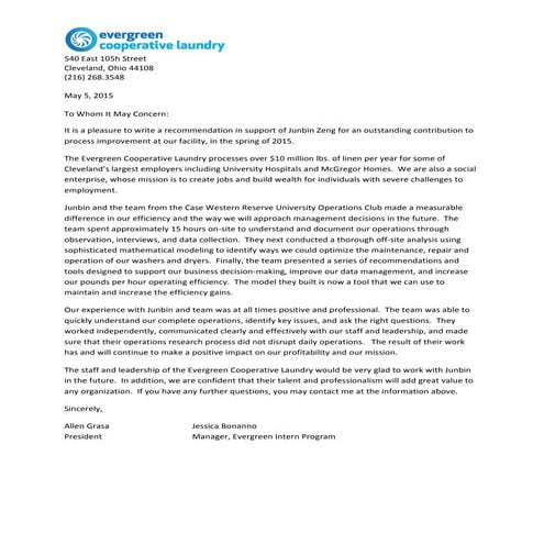Junbin ECL - CWRU Letter of Recommendation | PDF