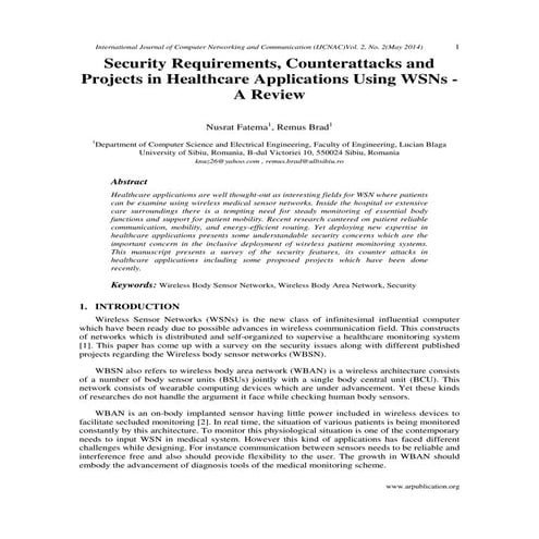 Security Requirements, Counterattacks and Projects in Healthcare Applications...