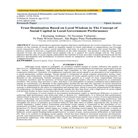 Trust Domination Based on Local Wisdom in The Concept of Social Capital in Lo...
