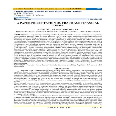 A PAPER PRESENTATION ON FRAUD AND FINANCIAL CRIME