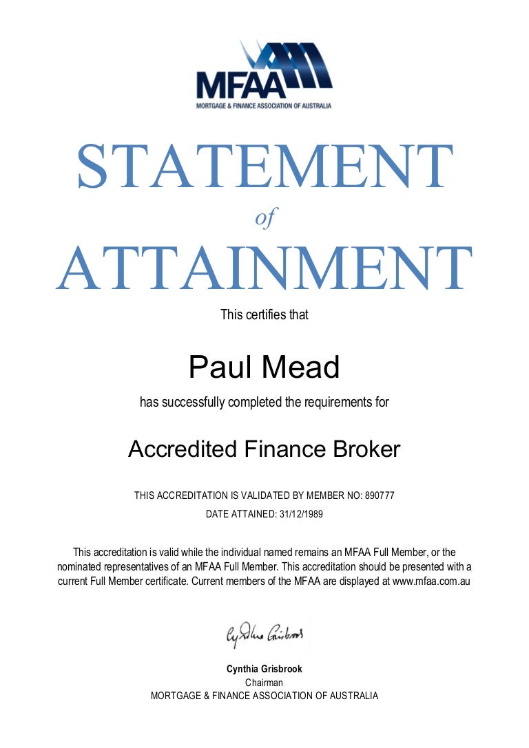 Statement of Attainment 890777