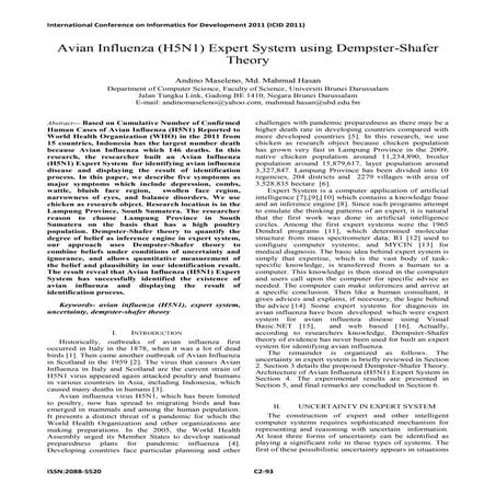 Avian Influenza (H5N1) Expert System using Dempster-Shafer Theory
