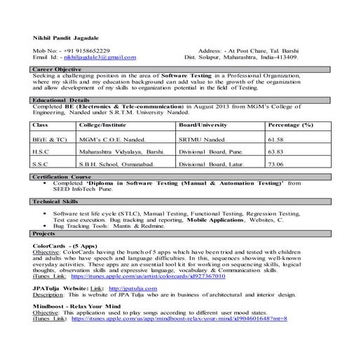Nikhil Jagadale (Software Tester -Resume)
