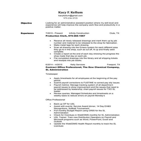 Kacy F Kellum's Resume