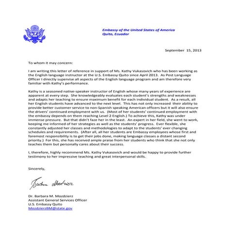 U.S. Embassy- Letter of referral | PDF
