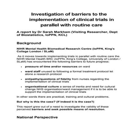 Investigation of barriers to the implementation of clinical trials in ...