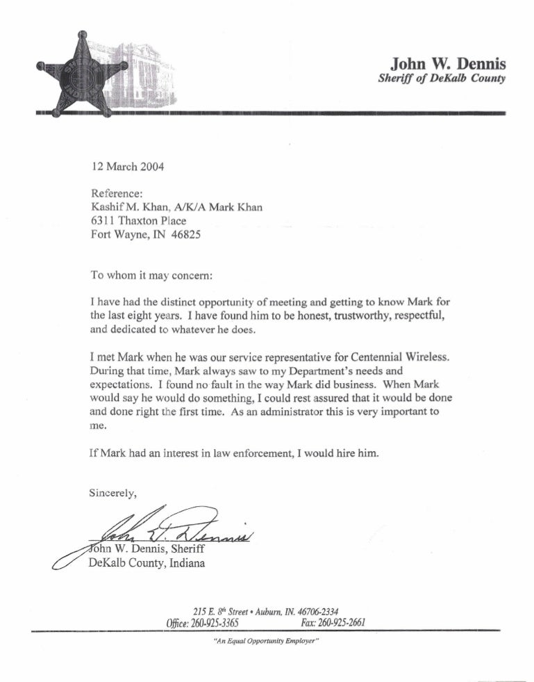 Reference Letter For Police Officer
