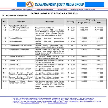 Rab alat lab ipa kit fisika kimia biologi smp sma | PDF