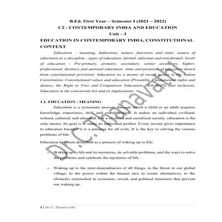 C2 unit i education in contemporary India, Constitutional Context