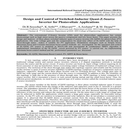 Design and Control of Switched-Inductor Quasi-Z-Source Inverter for Photovolt...
