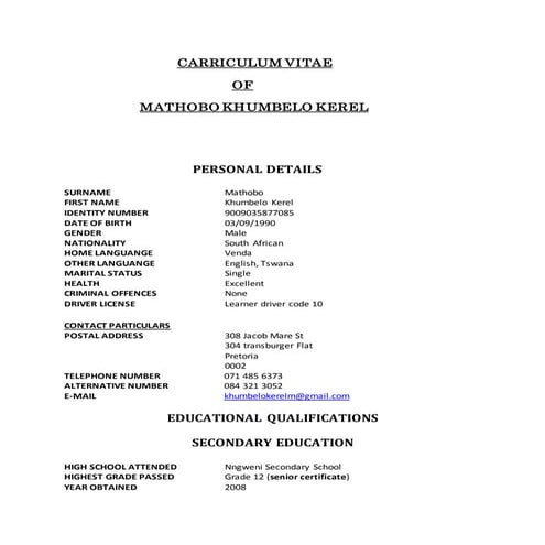 THEMBANI CV | PDF