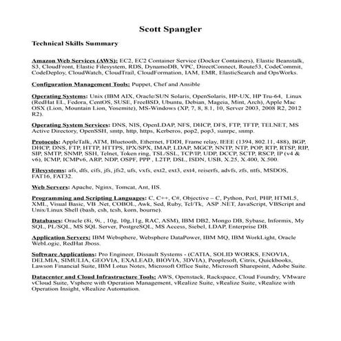 Technical Skills Summary 2016