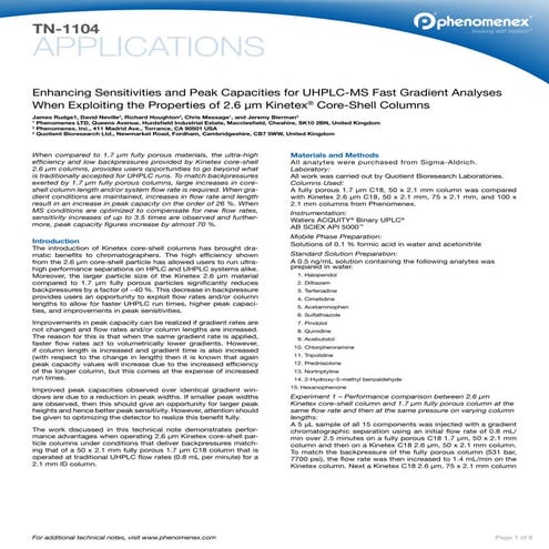 Enhancing Sensitivities and Peak Capacities for UHPLC-MS Fast Gradient Analys...