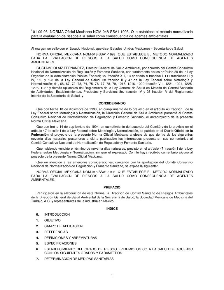 NOM 048SSA1 1993 QUE ESTALECE EL METODO