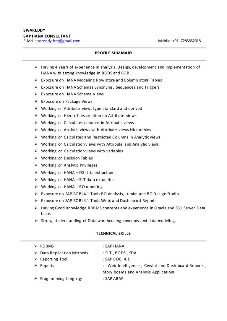 Resume Sap Bods Resume sap hana resume