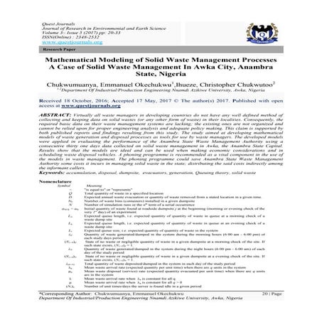 Mathematical Modeling of Solid Waste Management Processes A Case of ...