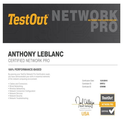 Testout Network Pro cert 2015 | PDF