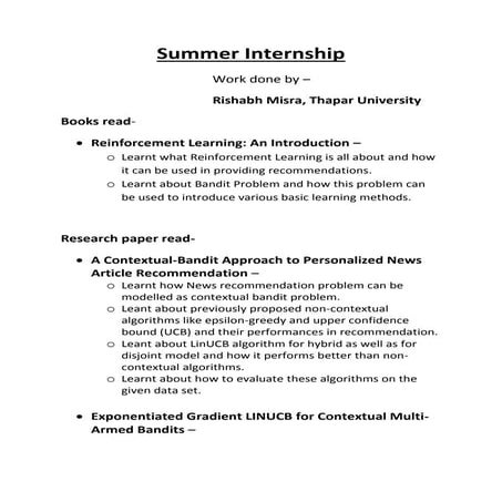 Summer internship 2014 report by Rishabh Misra, Thapar University