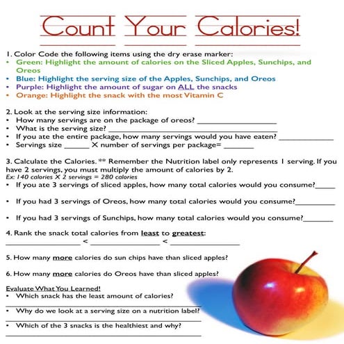 Count Your Calories Worksheet PDF