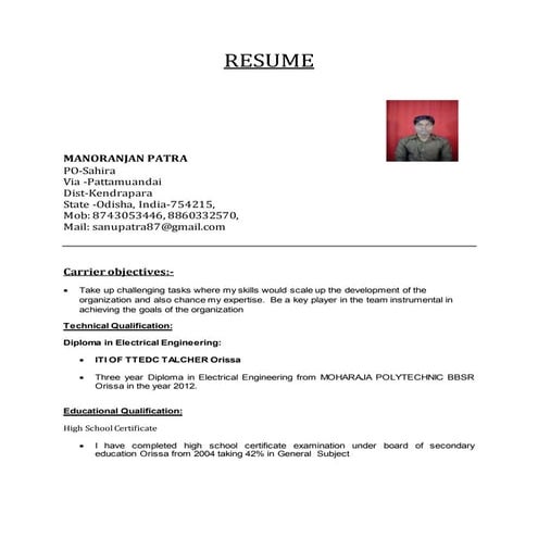 manoranjan patra CV