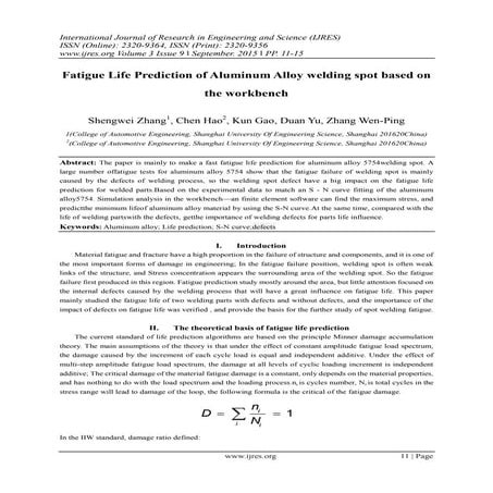 Fatigue Life Prediction of Aluminum Alloy welding spot based on the ...