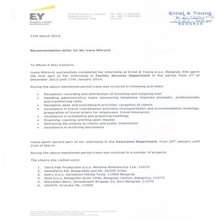 EY Letter of recommendation