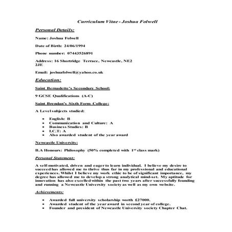 Joshua Folwell CV 2016