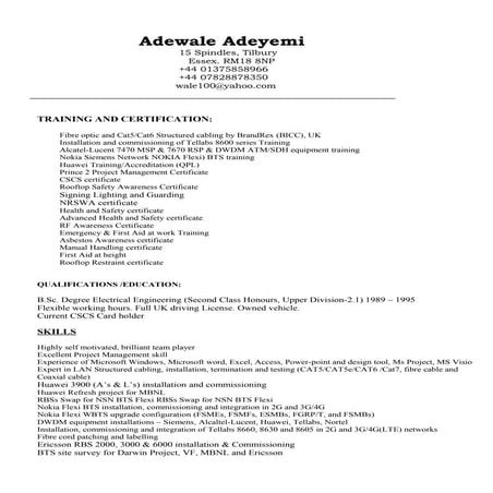 Adewale Adeyemi - Field Telecoms Engineer BTS