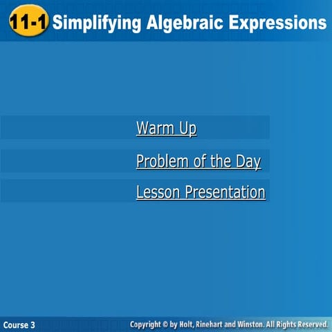 Holt Simplifying Algebraic Expressions Review