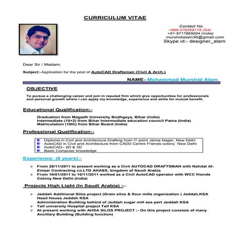 CV FOR AUTOCAD DRAFTSMAN | DOCX