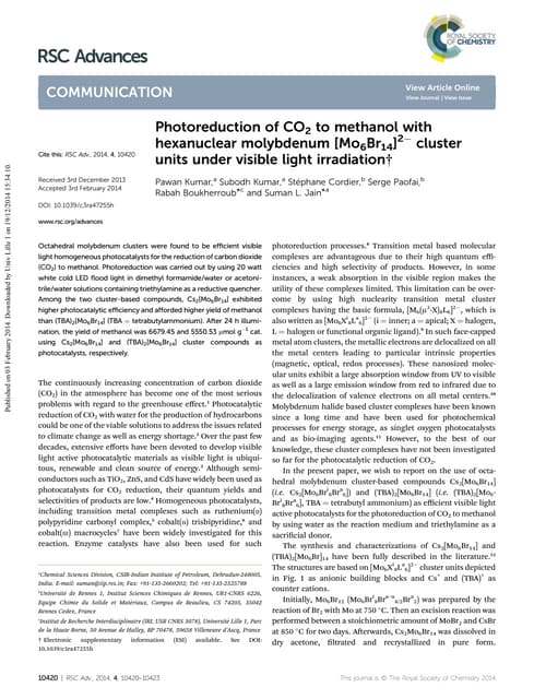 Photocatalytic reduction of carbon dioxide to methanol using a ...
