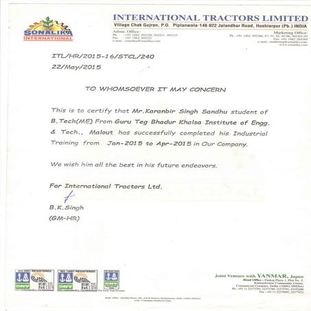 Certificate of Industrial Training