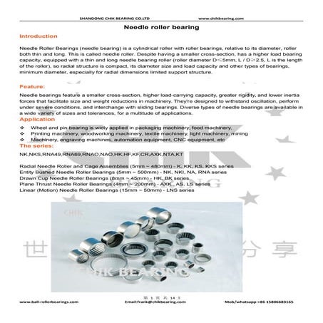 Needle roller bearings parameter from Chik bearing