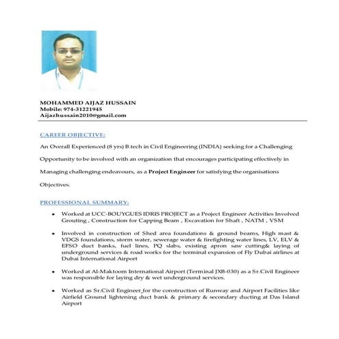 cv for Project Engineer | DOCX