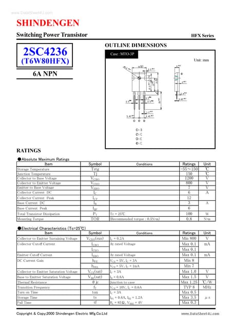 C4237 Datasheet - 10A NPN Switching Transistor - Shindengen