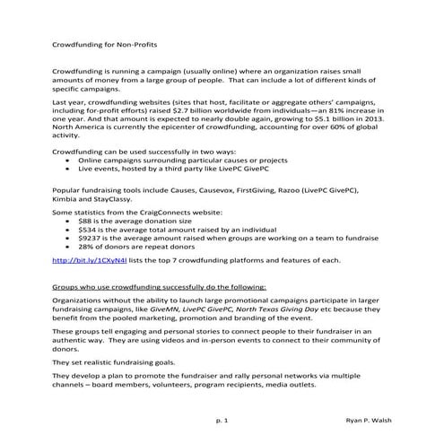 Crowdfunding for Non-Profits White Paper - Ryan Walsh