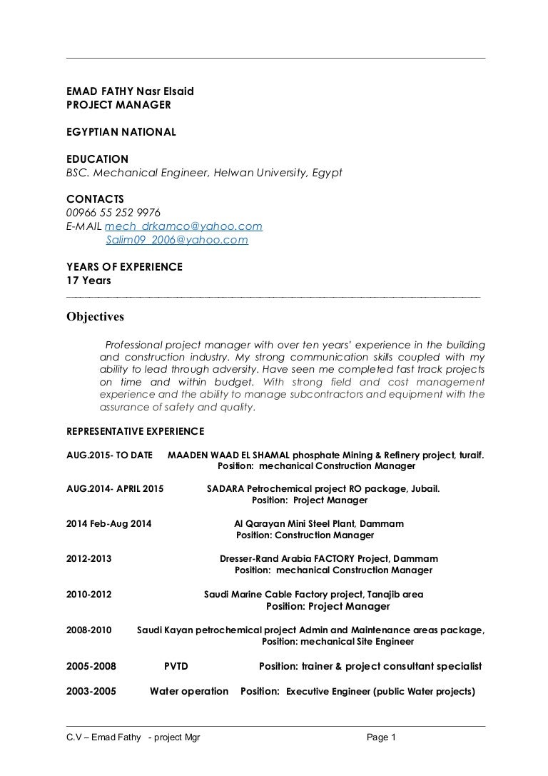 Graduate project manager cv image