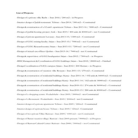 List of Projects
