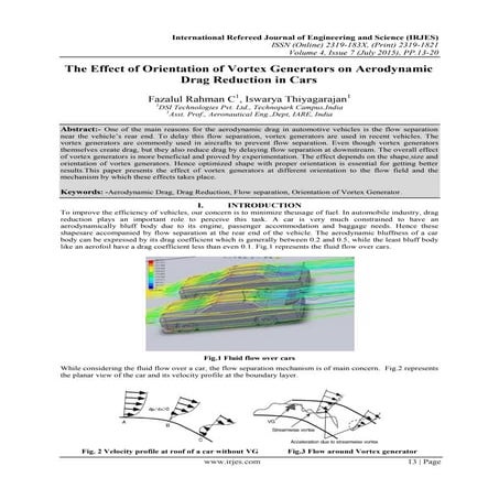 The Effect of Orientation of Vortex Generators on Aerodynamic Drag Reduction ...