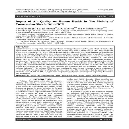 Impact of Air Quality on Human Health In The Vicinity of Construction Sites i...