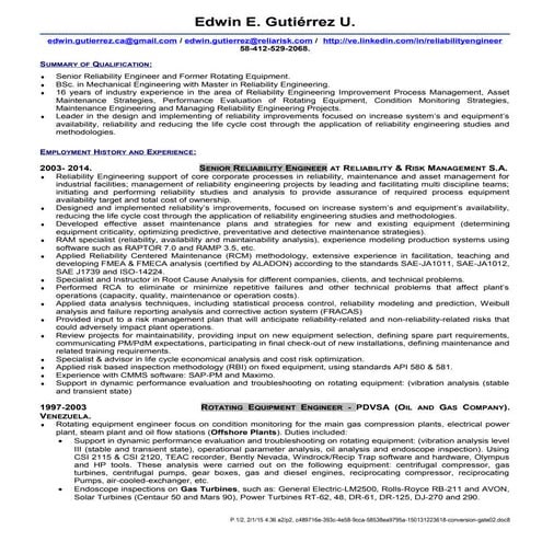 Senior Reliability  Engineer E Gutierrez  2015 Inter.