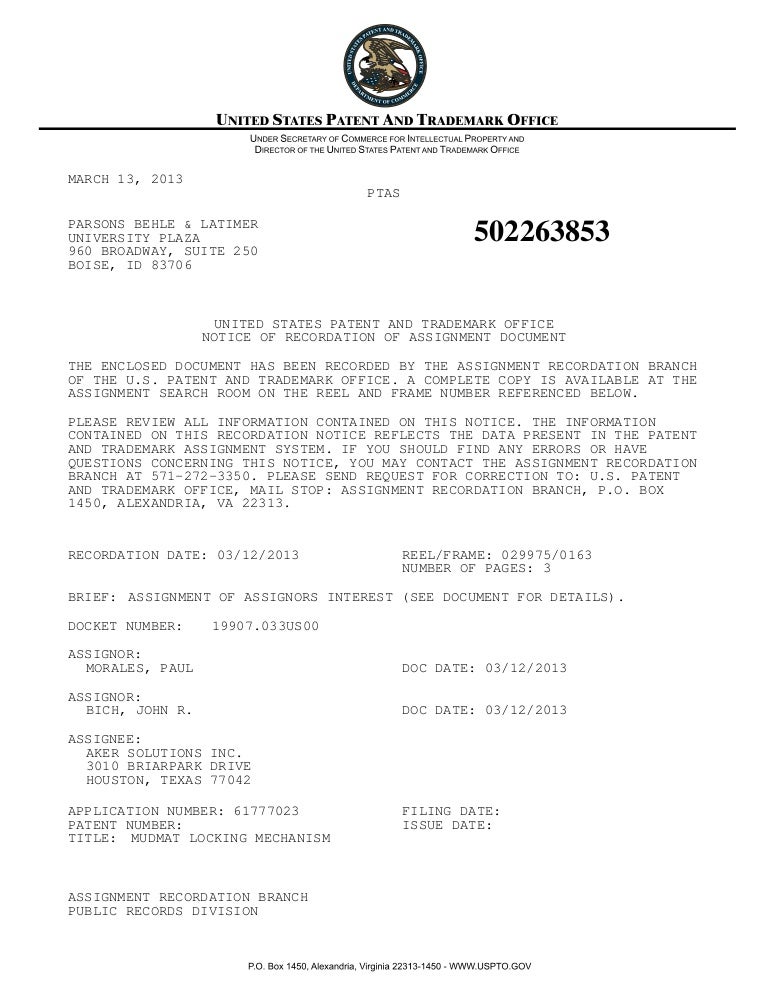 004_19907 033US00_Notice of Recordation of Assignment